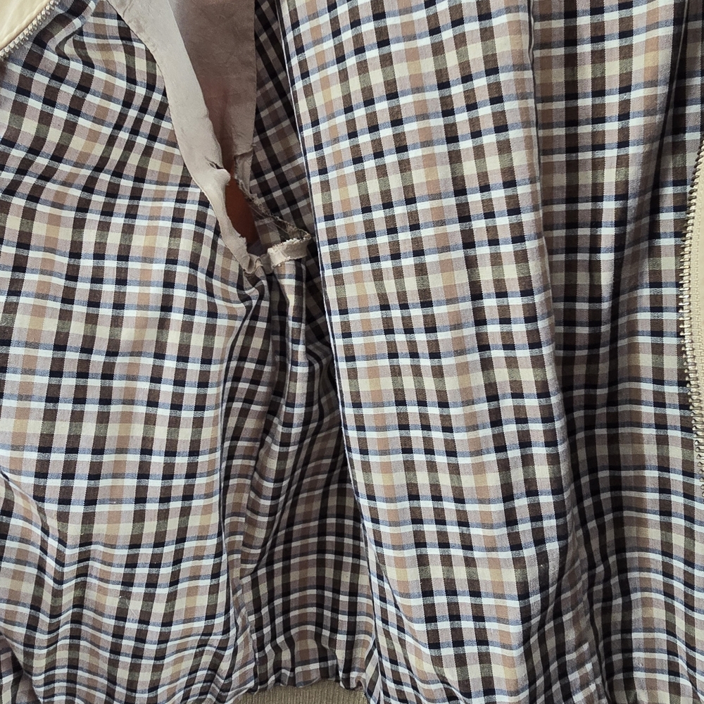 H&M Sateen Bomber Jacket Neutral Spring Knit Trim Check Tan Cropped Crop Size 8 - Picture 11 of 12